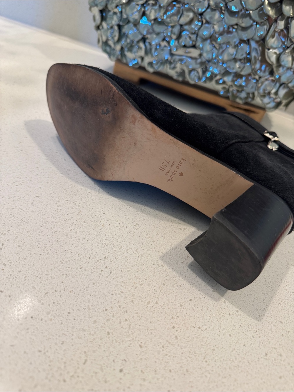 Kate Spade Black Suede Ankle Boots with Charm Accent - Picture 6 of 6